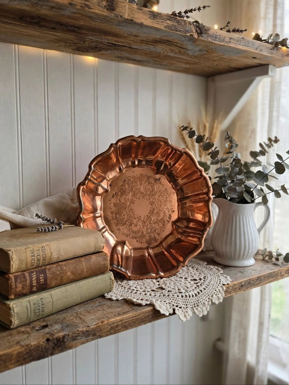 Antique Viking Copper Fluted Bowl | 10" Embossed Floral Centerpiece